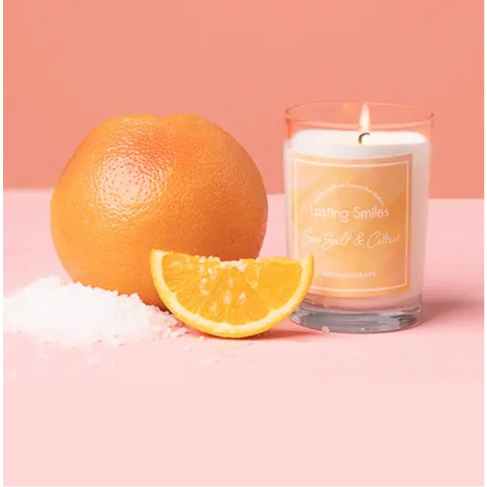 Lasting Smiles Sea Salt and Citrus Soy Candle. Brand New In Box